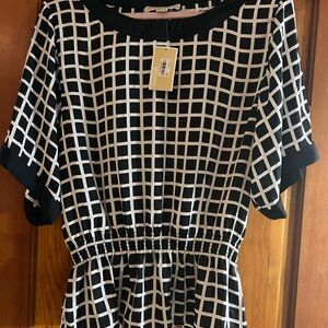 Michael Kors Black and White Grid Pattern Women's Top